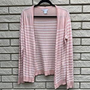 Pure Alfred Sung Lightweight Pink and White Striped Cardigan Sz L